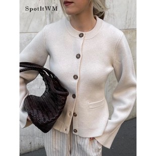Fashion Chic Solid Knitted Cardigan For Women O Neck Long Sl
