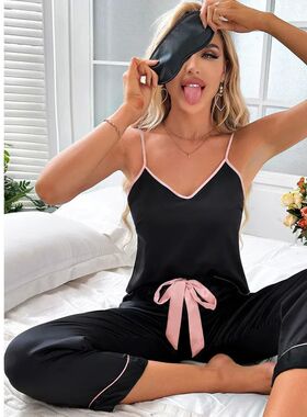 Women Sexy Satin Pijamas Set Lingerie Sleepwear Silk Saitn N