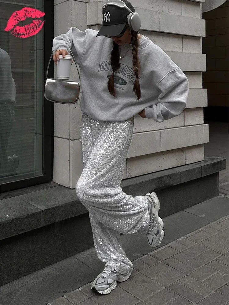 Tossy Silver Sequin Female Trousers High Waist Casual Luxury 女装/女士精品 卫裤 原图主图