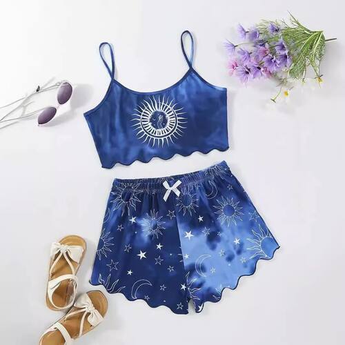 Women's Pajama Set Sun Print Camisole Shorts Pyjama Spaghett