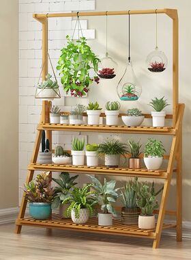 3 Tier Folding Bamboo Hanging Plant Stand Pot Shelf Stand Ra