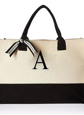 Tote Bag Fashion Canvas Totes Letters Flower Portable Beach