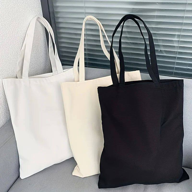 Simple and Casual Solid Color Canvas Material Large Capacity图片