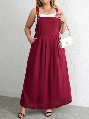 Plus Size Cotton Dress Woman 2024 Summer Sleevless Solid Cas