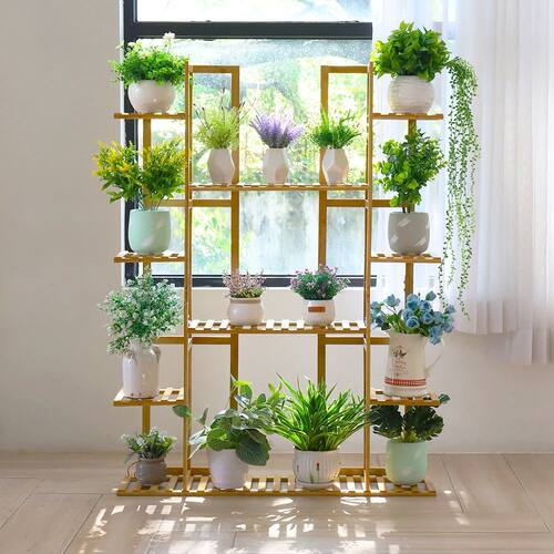 9 Tier Bamboo 17 Potted Plant Stand Rack Multiple Flowerpot