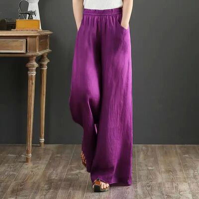 Wide Leg Pants Casual Cotton Linen Loose Women's Trousers Fa
