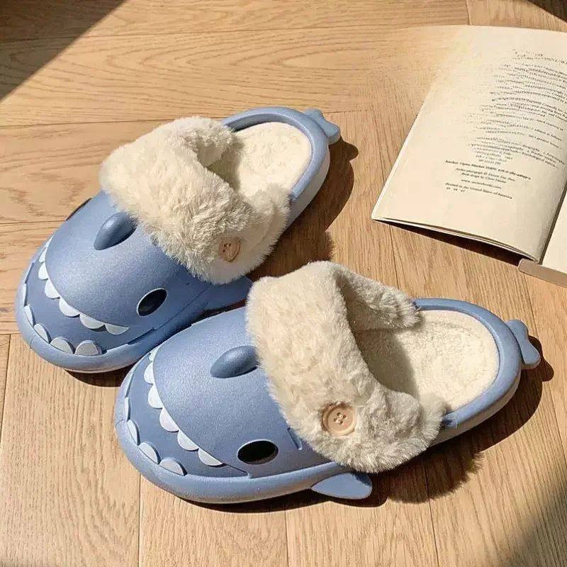 Winter Women Shark Slippers Couple Removable Liner Indoor Wa