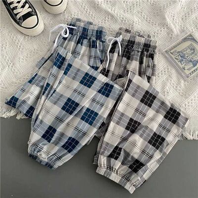 Pants Women New Bunch of feet Fashion Loose Black Plaid Summ
