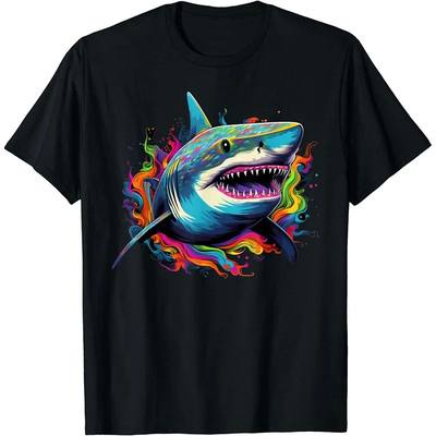 Graffiti Shark Graphic T Shirt for Men Clothing Unisex Fashi