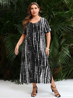 Plus Size Dress for Woman 2023 Summer V Neck Short Sleeve Wh