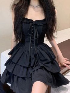 Gothic Goth Harajuku Sexy Slip Dress Ruffles Y2k Streetwear