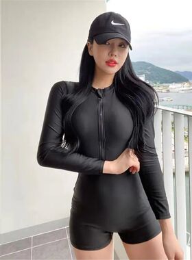 Long Sleeve Rash Guards For Women Solid One Piece Swimsuits