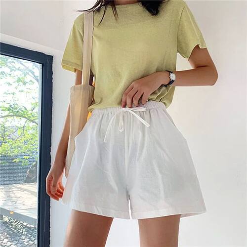 Cotton Linen Shorts Women's Sport Shorts Summer Solid High W