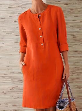 Plus size women's spring & summer round tie buttons polyeste