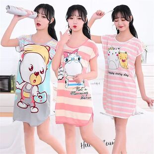2022 New Summer Loose Ladies Pajamas Nightdress Short Sleeve