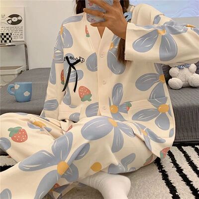 Autumn 2pieces Pyjamas Set Women Thin Sexy Sleepwear Lovely