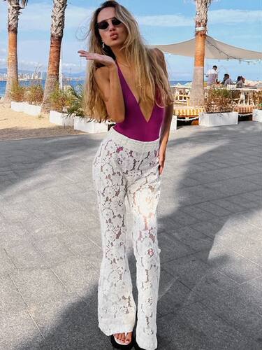 Bornladies Sexy Perspective White Flare Pants Summer Women V