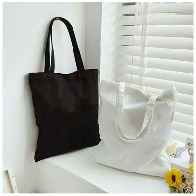 Large Capacity Black White Canvas Shoulder Tote Bag Folding