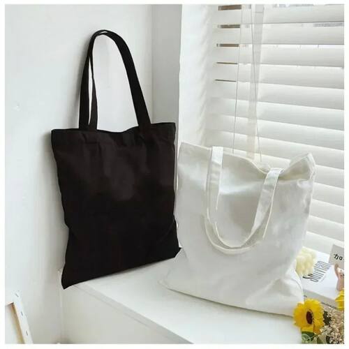 Large Capacity Black White Canvas Shoulder Tote Bag Folding