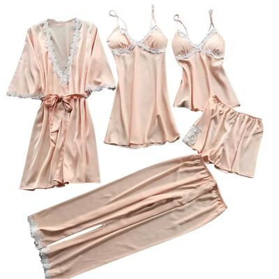 5 Pieces Sets Sexy Five-Piece Pajamas Women's Summer Half Sl