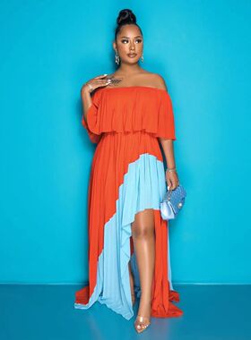 Plus size casual dress, spring and autumn women's large colo