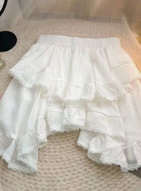 Elastic Waist White Black Irregular Mini Kawaii Skirt Japane