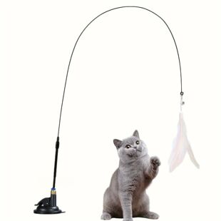 Cat Teaser Toy - Interactive Bell & Feather Wand - Long Suct