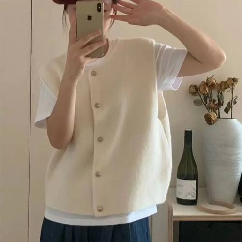 2024 Spring Fall Korean Fashion Round Neck Sweater Vest Soli