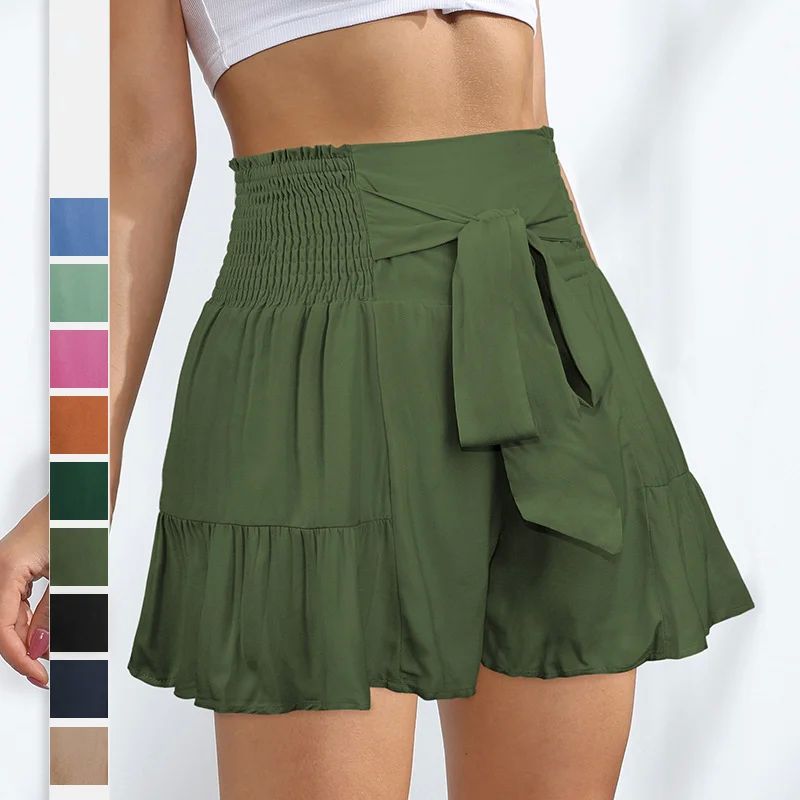 Women Skirt Pants with Lace and Ruffle Edges Wide Leg Shorts