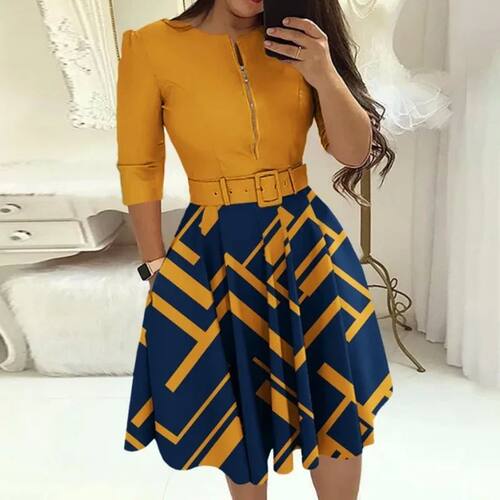 Fashion Women Patchwork A-line Dresses Autumn/Winter Round N