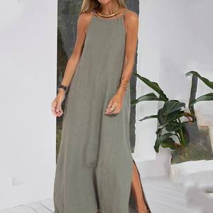 Lady Maxi Dress A-line Solid Color Shoulderless Ankle Length