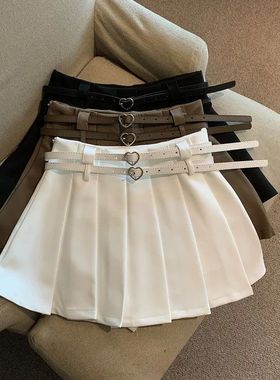Women Pleated Mini Skirt with Dual Heart Belt for Teen-girl