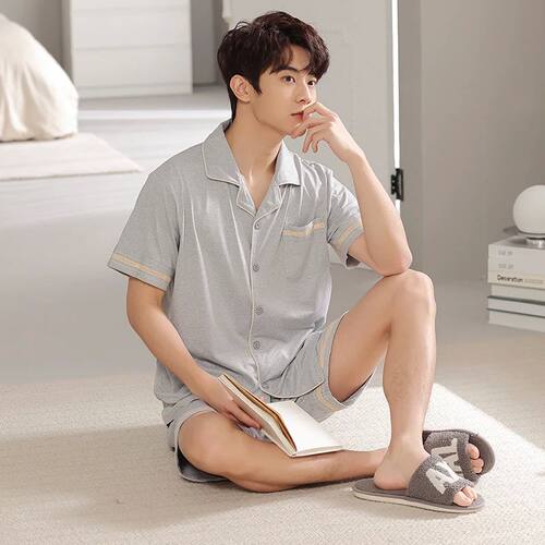 Pajamas For Men V-neck Summer Short Sleeve Shorts Cotton Paj