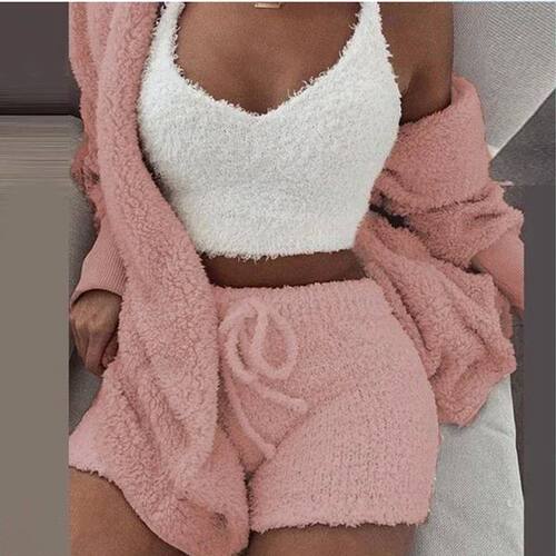 2023 New Winter Women Velvet Pajamas Set Sexy V Neck Crop To