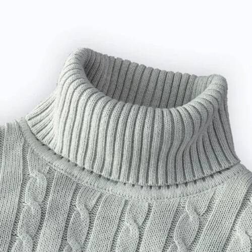Men's High Neck Sweater Solid Color Pullover Knitted Warm Ca