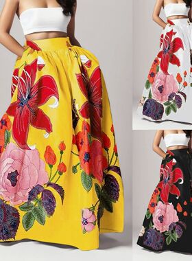 Womens Dress Women Bohemian Floral Print Maxi Skirt High Wai