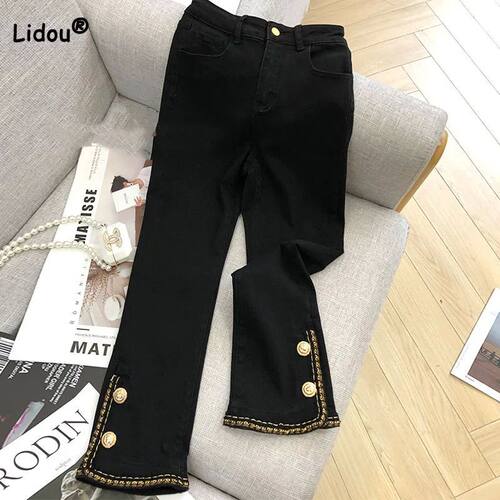 Street Fashion Button Patchwork Zipper Double Pockets Slit S