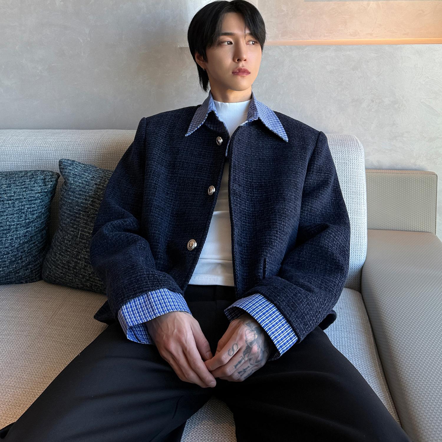 假两件拼接翻领短款小香风外套春