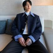 夹克男 韩系假两件拼接翻领小香风外套宽松休闲短款 子上男装 春季