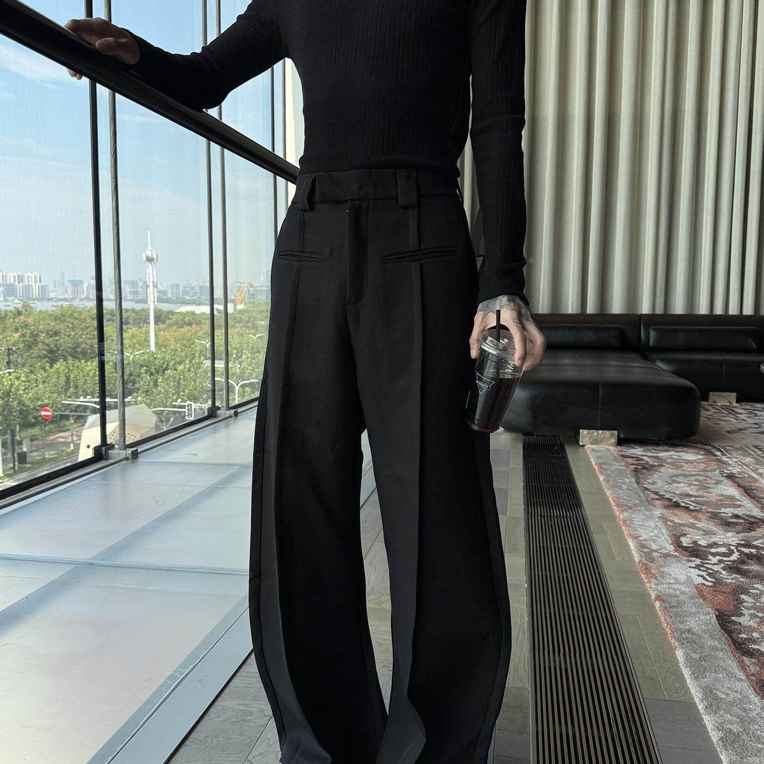 男女 垂坠感立体剪裁前插袋拼接宽松阔腿弯刀西裤潮牌直筒简约,男装,休闲裤,淘宝优惠券,粉丝福利购,淘宝优惠卷