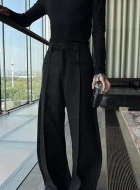 男女 垂坠感立体剪裁前插袋拼接宽松阔腿弯刀西裤潮牌直筒简约