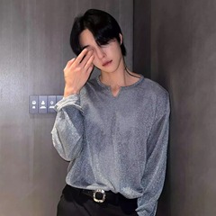 子上男装 2024秋季新款韩版宽松休闲长袖上衣男ins风亮丝打底衫潮