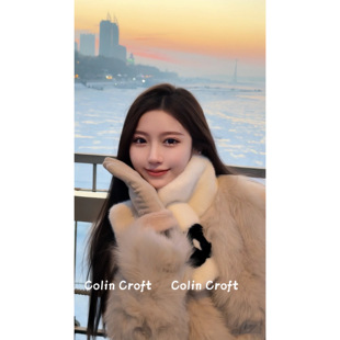 Colin Croft 小香雪地氛围感~ 环保貂毛围巾 短款交叉围脖保暖