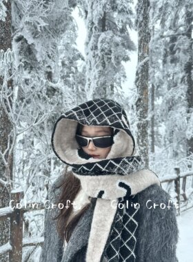 Jennie同款双面格纹围巾羊绒