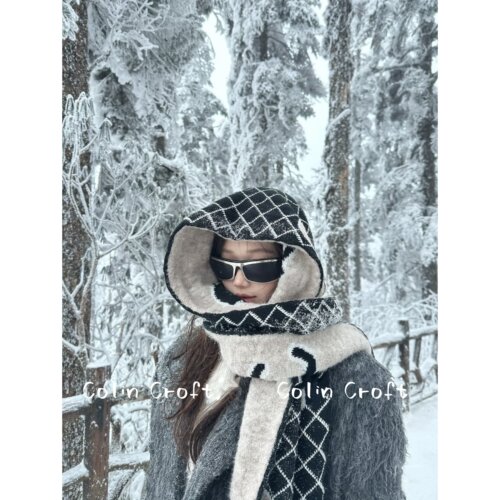 Jennie同款双面格纹围巾羊绒