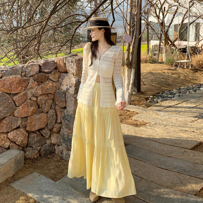 仙女风穿搭一整套裙2026春夏新款洋气防晒针织开衫半身裙子套装女