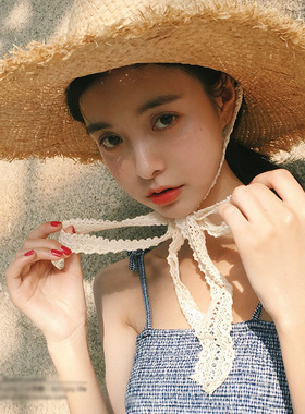 网红ins风毛边度假可折叠草帽子