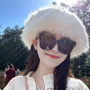 毛绒绒帽子女冬季韩版显脸小加厚保暖渔夫帽大头围防寒盆帽韩版潮