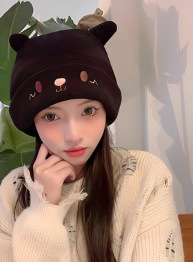 猫咪耳朵针织帽女可爱卡通毛线帽