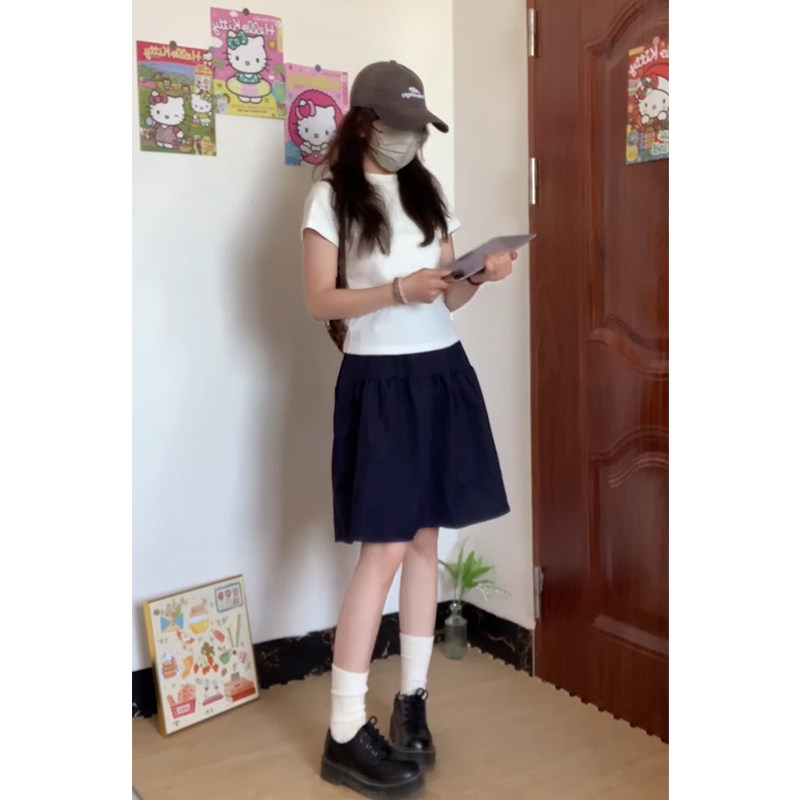 藏蓝色2025新款半身裙a字